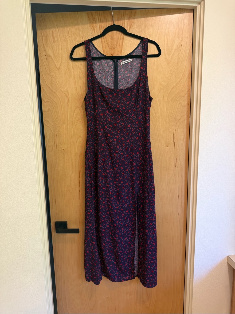 Reformation Navy Midi Dress with Red Floral Pattern Size 8